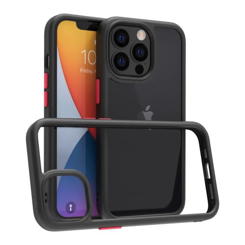 iPhone 14 Pro átlátszó TPU tok edzett üveg hátlappal, fekete kere- 1 kép