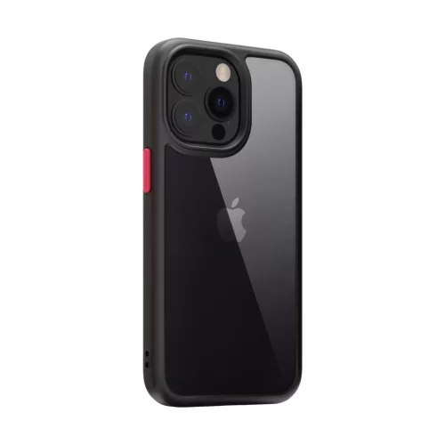 iPhone 14 Pro átlátszó TPU tok edzett üveg hátlappal, fekete kere- 10 kép