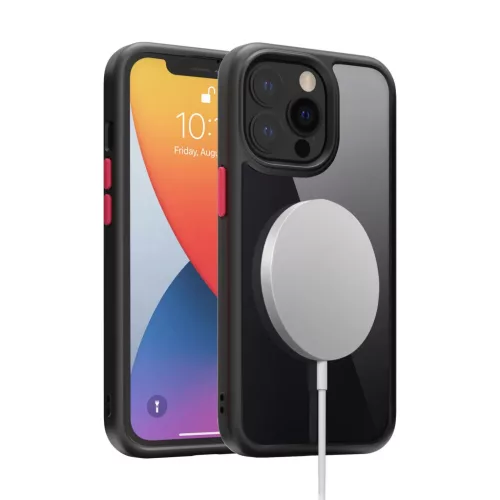 iPhone 14 Pro Max átlátszó TPU tok edzett üveg hátlappal, fekete - 6 kép