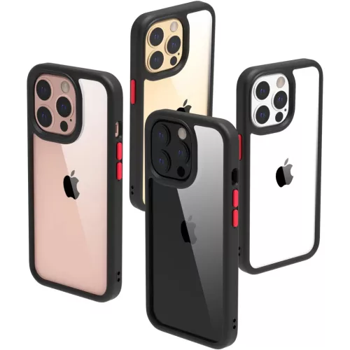 iPhone 14 Pro Max átlátszó TPU tok edzett üveg hátlappal, fekete - 9 kép