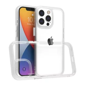 iPhone 14 Pro Max átlátszó TPU tok edzett üveg hátlappal, fehér - 1 kép