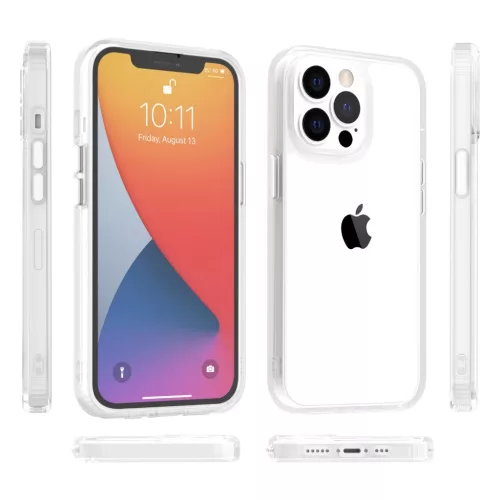 iPhone 14 Pro Max átlátszó TPU tok edzett üveg hátlappal, fehér - 2 kép