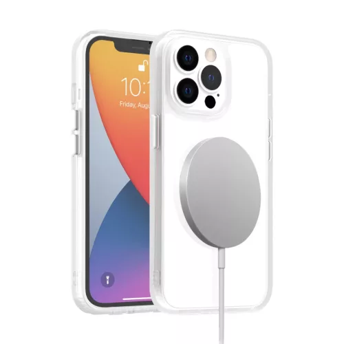 iPhone 14 Pro Max átlátszó TPU tok edzett üveg hátlappal, fehér - 3 kép
