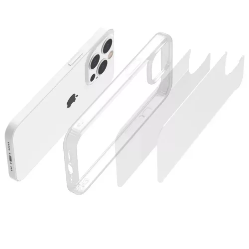 iPhone 14 Pro Max átlátszó TPU tok edzett üveg hátlappal, fehér - 5 kép