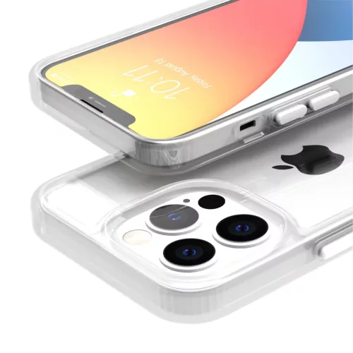 iPhone 14 Pro Max átlátszó TPU tok edzett üveg hátlappal, fehér - 7 kép