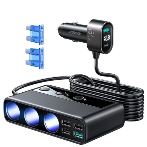 JOYROOM JR-CL06 Többportos USB autós töltő PD154W / QC3.0 fekete-6941237165121 11 kép
