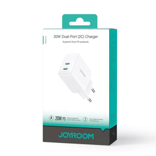 Joyroom JR-TCF12 hálózati töltő 2x USB-C 20W PD / QC 3.0 - fehér-6956116722869 8 kép