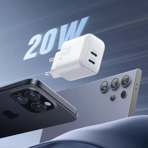 Joyroom JR-TCF12 hálózati töltő 2x USB-C 20W PD / QC 3.0 - fehér-6956116722869 9 kép