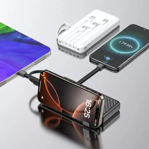 Dudao K11 10000mAh Powerbank beépített kábelekkel - Fehér-6977196681860 2 kép
