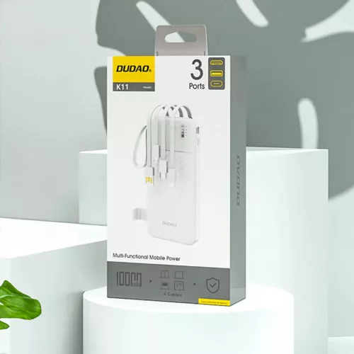 Dudao K11 10000mAh Powerbank beépített kábelekkel - Fehér-6977196681860 4 kép