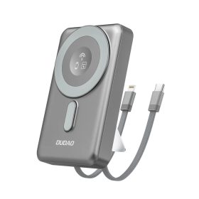   Dudao K29 10000mAh PD 20W MagSafe Power Bank fém tokkal, állvánnyal és beépített USB-C/Lightning kábelekkel - Szürke