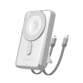   Dudao K29 10000mAh PD 20W MagSafe Powerbank fémházzal, állvánnyal és beépített USB-C/Lightning kábelekkel - Ezüst