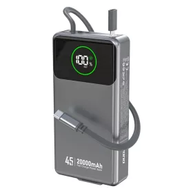   Powerbank Dudao K31 Pro 45W 20000mAh beépített, visszahúzható USB-C kábellel - szürke