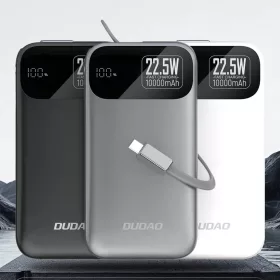 Dudao K31 10000 mAh 22.5W PD Powerbank beépített kábellel - Szürke-6977196681990 2 kép