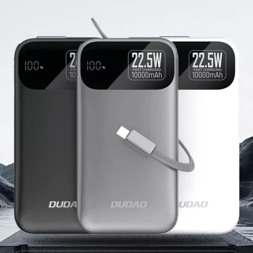 Dudao K31 10000 mAh 22.5W PD Powerbank beépített kábellel - Szürke-6977196681990 2 kép