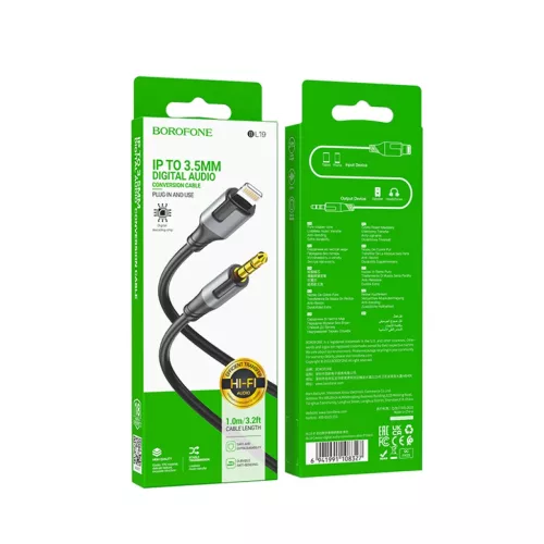 Borofone Cable BL19 Creator - jack 3,5mm - Lightning - 1 méter fekete-6941991108327 5 kép