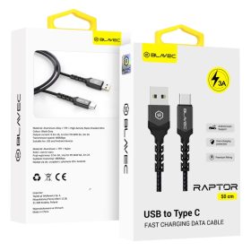 Blavec Cable Raptor fonott - USB to Type C - 3A 0,5 méter (CRA-UC3BG0-5900217419549 1 kép