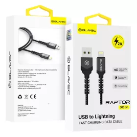   Blavec Cable Raptor fonott - USB - Lightning - 2A 3 méter (CRA-UL2BG30) fekete-szürke
