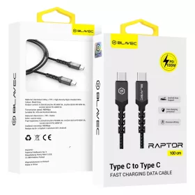   Blavec Cable Raptor fonott - Type C to Type C - PD 100W 5A 1 méter (CRA-CC3BG10) fekete-szürke