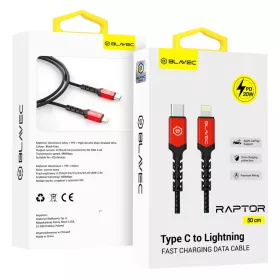   Blavec Cable Raptor fonott kábel - Type C - Lightning - PD 20W 2,4A 0,5 méter (CRA-CL24BR05) fekete-piros