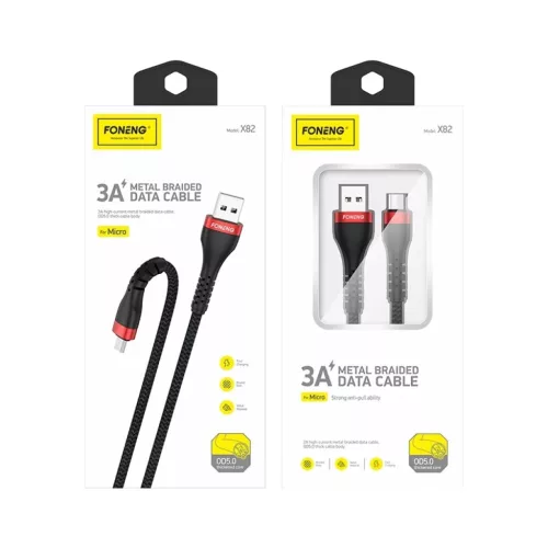 Foneng Kábel X82 - USB - Micro USB - 3A 1 méter fekete-6970462518457 5 kép