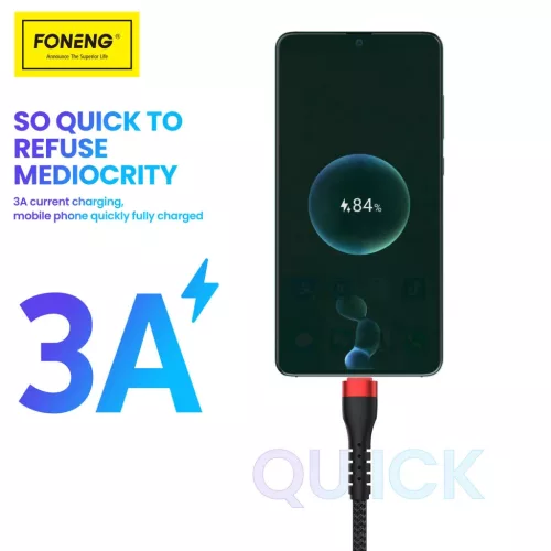 Foneng Kábel X82 - USB to Type C - 3A 1 méter fekete-6970462518433 4 kép