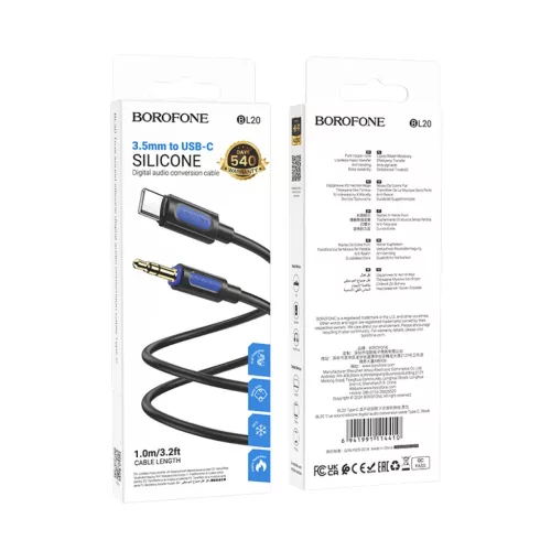 Borofone BL20 kábel - jack 3,5mm to Type C - 1 méter fekete-6941991114410 5 kép