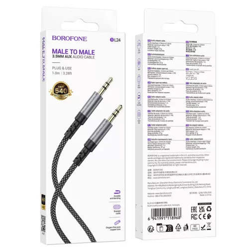Borofone kábel BL24 Graceful - jack 3,5mm - jack 3,5mm - 1 méter fek-6941991118968 9 kép
