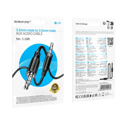Borofone AUX Kábel BL26 Standard - jack 3,5mm - jack 3,5mm - 1 méter-6941991122170 6 kép