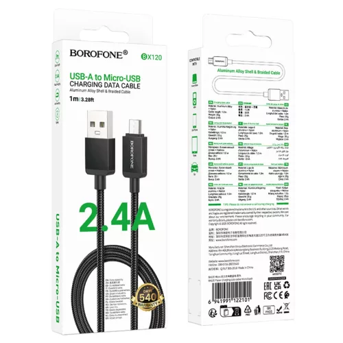 Borofone Kábel BX120 Placer - USB - Micro USB - 2,4A 1 méter fekete-6941991122101 5 kép