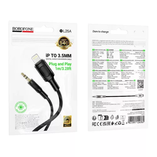 Borofone kábel AUX BL25 Nice - Lightning 3,5 mm jack - 1 méter feket-6941991124761 9 kép