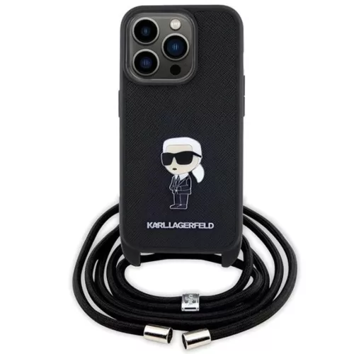  iPhone 15 Pro Fekete Karl Lagerfeld Crossbody Saffiano Monogram Metal-3666339165895 2 kép