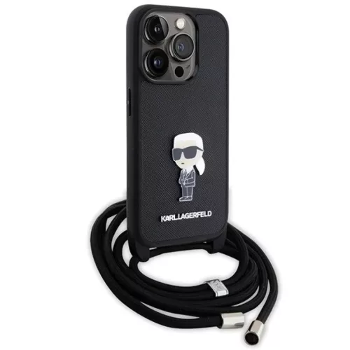  iPhone 15 Pro Fekete Karl Lagerfeld Crossbody Saffiano Monogram Metal-3666339165895 3 kép