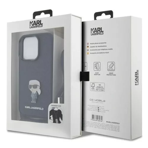  iPhone 15 Pro Fekete Karl Lagerfeld Crossbody Saffiano Monogram Metal-3666339165895 7 kép
