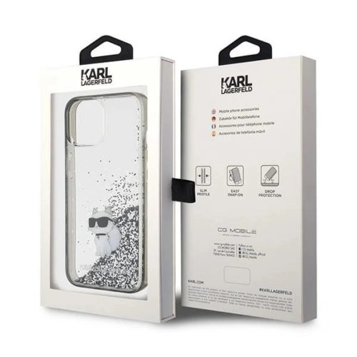  iPhone 15 Átlátszó Karl Lagerfeld Liquid Glitter Choupette tok-3666339164195 8 kép