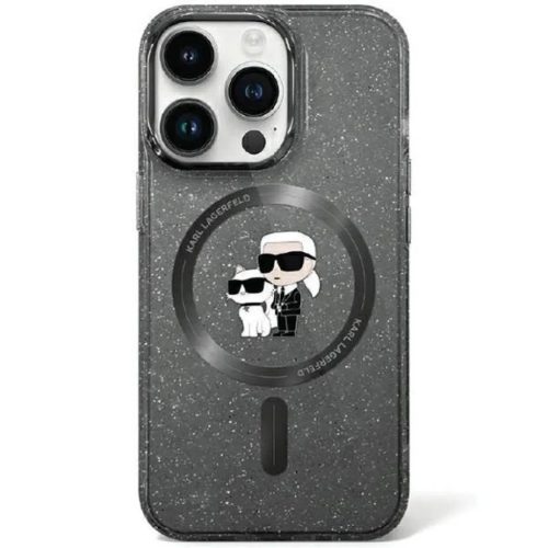 Karl Lagerfeld KLHMN61HGKCNOK iPhone 11 6,1" fekete/fekete kemény tok Karl&Choupette Csillámpor MagSafe tok