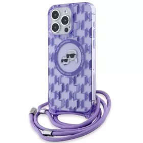    iPhone 15 Pro Max Lila Karl Lagerfeld IML Crossbody Monogram Karl & Choupette Head MagSafe tok