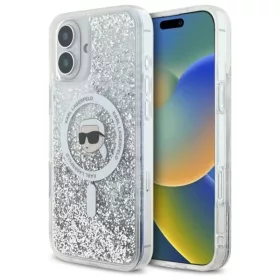    Apple iPhone 16 6.1" átlátszó Karl Lagerfeld KLHMP16SLGKISGH Liquid Glitter Karl Head Magsafe tok
