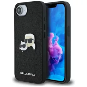    iPhone 16e/17e Fekete Karl Lagerfeld Fixed Glitter Karl&Choupette Heads Metal Pin tok