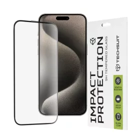    Techsuit - 111D Teljes Borítású / Teljes Ragasztású Üveg - iPhone 15 Pro Max - Fekete üvegfólia