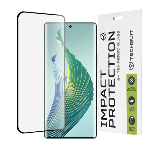  Techsuit - 111D Teljes Lefedettségű / Teljes Ragasztós Üveg / 3D Ívelt Képernyő - Honor Magic5 Lite - Fekete üvegfólia