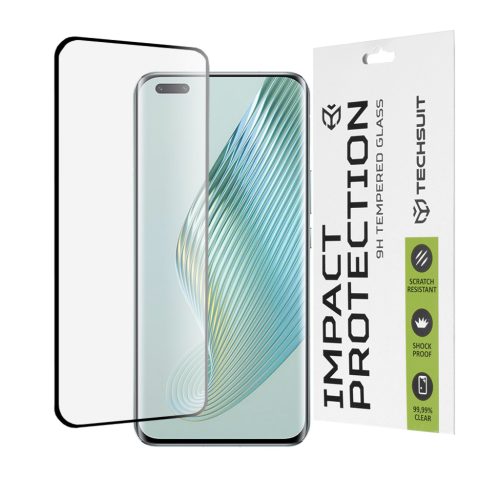  Techsuit - 111D Teljes Fedés / Teljes Ragasztású Üveg / 3D Ívelt Képernyő - Honor Magic5 Pro - Fekete üvegfólia