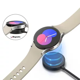   Techsuit - Vezeték nélküli töltőkábel okosórához (TSC12) - Samsung Galaxy Watch 3/4/5/6-hoz, USB, 2.5W, asztali tartóval - Fekete