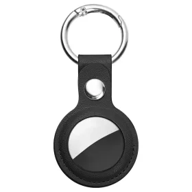    Techsuit - Biztonságos bőrtok (SLH1) - Apple AirTag tok, fémgyűrűvel - Fekete