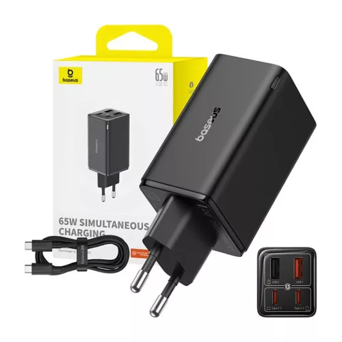 Baseus - Fali töltő GaN (P10162701113-00) - 2x USB, 2x Type-C, 65W, -6932172644444 6 kép