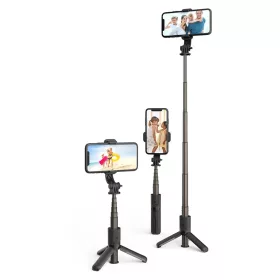    Techsuit - Mini Selfie Bot (L10) - Stabil Állvány Bluetooth Távvezérlővel, 360 Fokos Forgatással, Alumínium Ötvözet, 68cm - Fekete