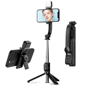    Techsuit - Szelfibot (C01s) - Összecsukható Stabil Állvánnyal, Bluetooth Távirányítóval, Beépített Fénnyel, 107cm - Fekete