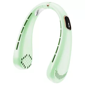   Techsuit - Nyakventilátor (H6) - Hordozható, USB, Újratölthető, Állítható, Digitális Kijelző - Zöld