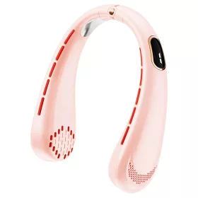   Techsuit - Nyakventilátor (H6) - Hordozható, USB-s, Újratölthető, Állítható, Digitális Kijelző - Rózsaszín