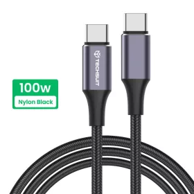   Techsuit - Adatkábel (PCB018) - Type-C - Type-C, Szupergyors töltés, PD100W, 480Mbps, Nylon, Alumínium ötvözet, 1m - Fekete